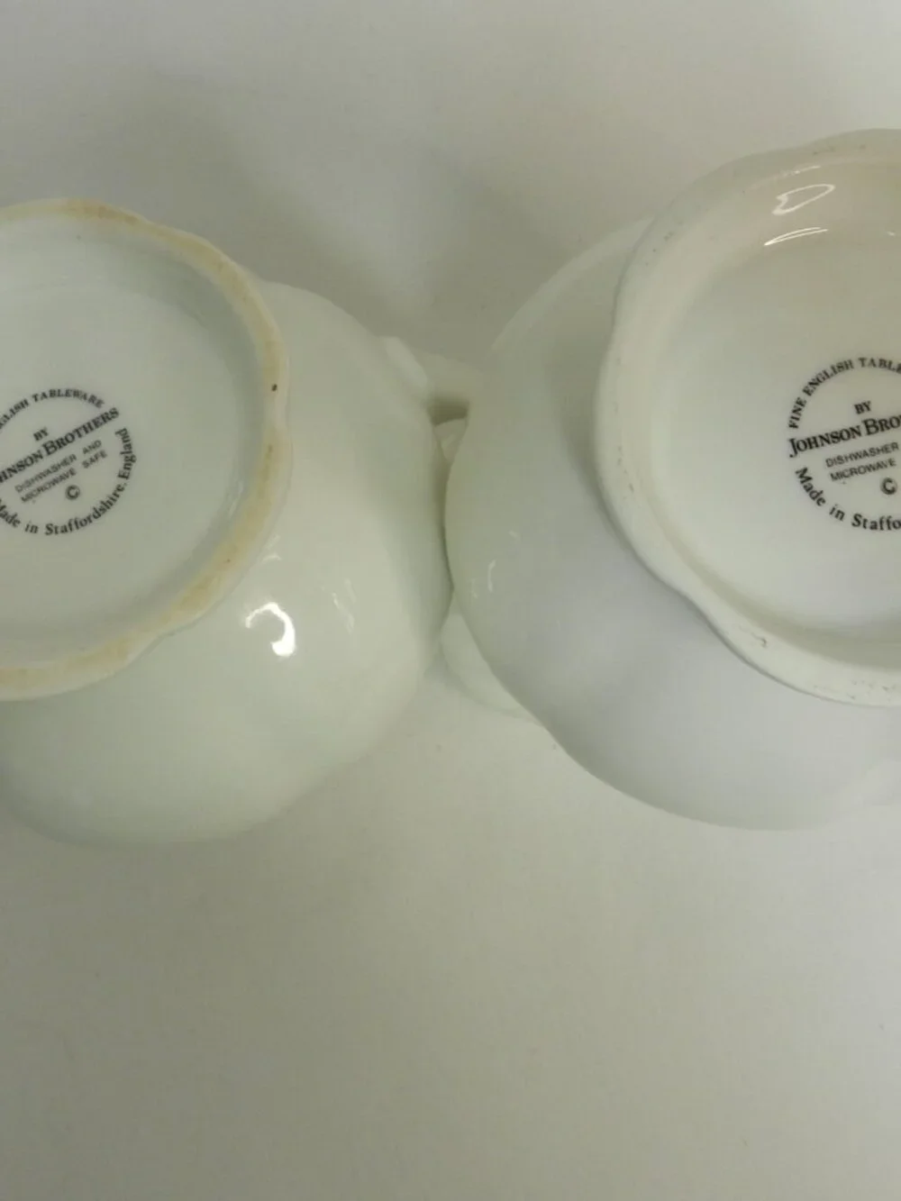Johnson Brothers made in Staffordshire England white Creamer Sugar bowl & Plate